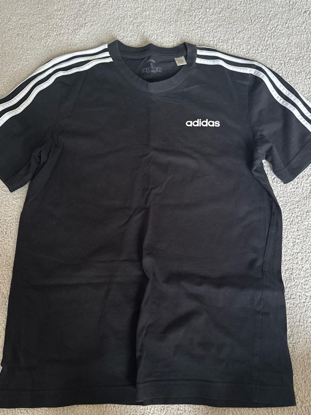 adidas Black Short Sleeve Tee with White Shoulder Stripes